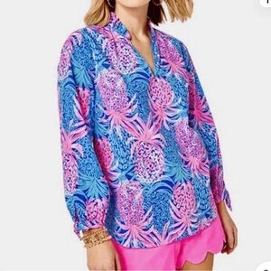 Lilly Pulitzer Sherida Top in Borealis Blue Tropic Down Low Women's Size M